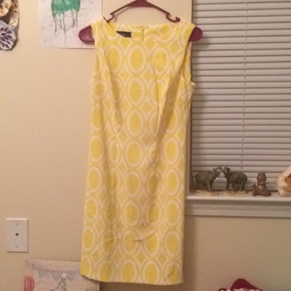 Yellow and white print knee length dress